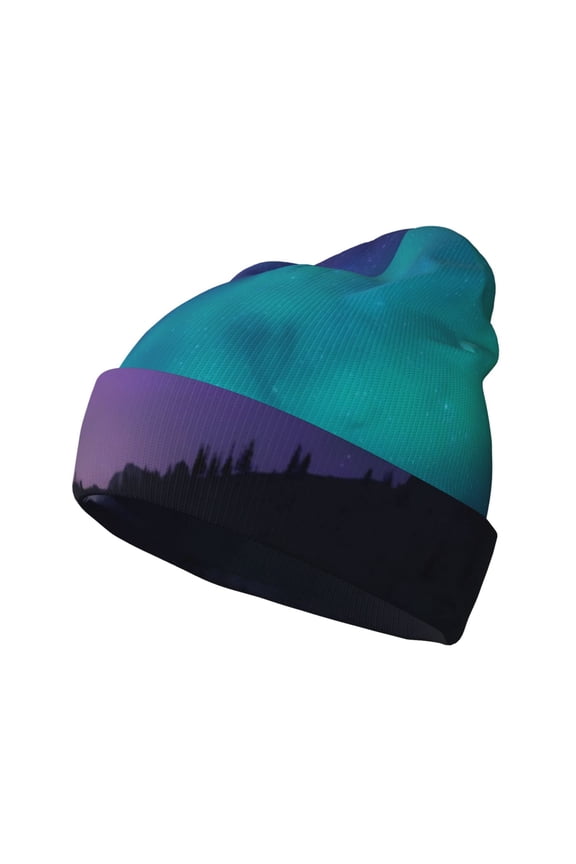 Night At Lake Aurora for Men's Knit Cuffed Beanie for Outdoor Activities Unisex