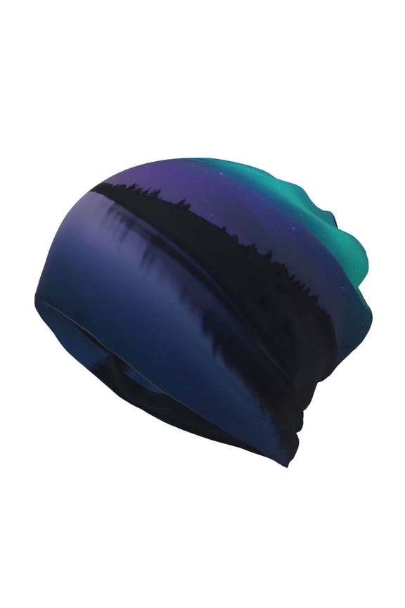 Night At Lake Aurora for Multifunction Beanie Hat for Men and Women Unisex for Winter Sports, Outdoor Activities, and Daily Wear