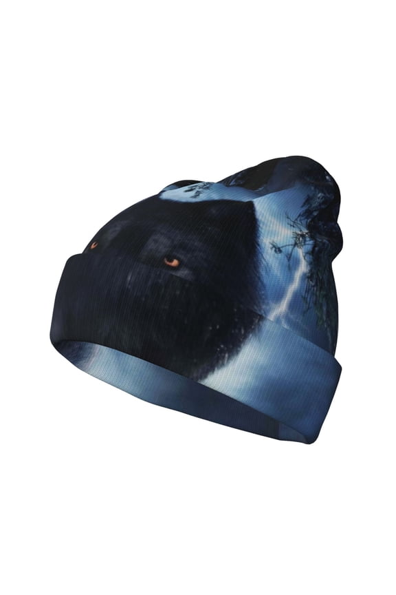Night Scene of Wolves for Men's Knit Cuffed Beanie for Outdoor Activities Unisex