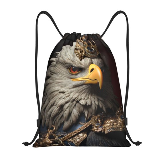 Hirioo Noble Style Bald Eagle Print Drawstring Backpack Bag Sport Versatile Sports Backpack for Gym, Travel, Swimming, Beach