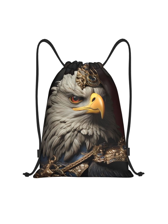 Noble Style Bald Eagle Print Drawstring Backpack Bag Sport Versatile Sports Backpack for Gym, Travel, Swimming, Beach