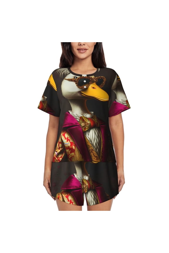 Noble Style Duck for Women's 2 Piece Short-Sleeved Pajama PJ Sets for Women Shorts with Pockets Womens Lounge Set-Large