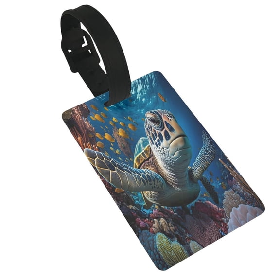 Hirioo Ocean Coral Turtle for Luggage ID Tag with Adjustable Strap Travel Baggage Bag Tags Suitcase Identify Labels for Women Men