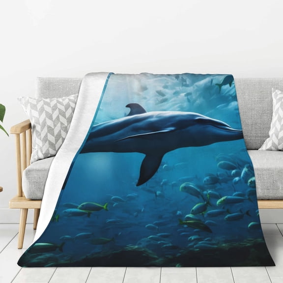 Hirioo Ocean Dolphin Fish School for Flannel Blanket, Cozy and Warm Throw for Bed or Couch ,Perfect for All Seasons-50"x40"
