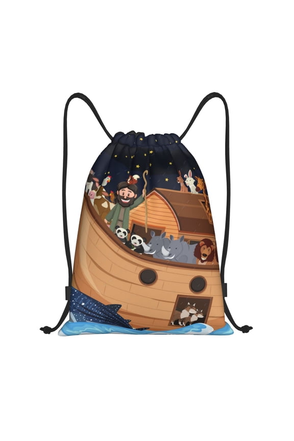 Ocean Scene with Noah's Ark Print Drawstring Backpack Bag Sport Versatile Sports Backpack for Gym, Travel, Swimming, Beach