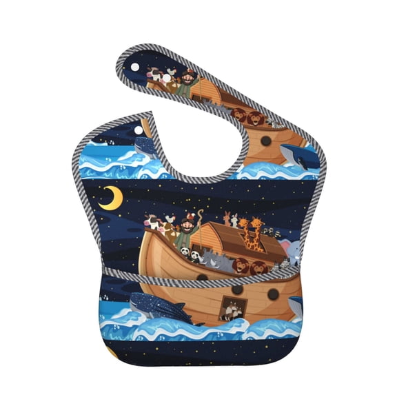 Hirioo Ocean Scene with Noah's Ark for Baby Waterproof Pocket Bib Adjustable Closed for Babies Toddlers with Large Pocket 6-24Months