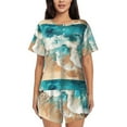 thumbnail image 1 of Hirioo Ocean Wave Crash for Women's 2 Piece Short-Sleeved Pajama PJ Sets for Women Shorts with Pockets Womens Lounge Set-, 1 of 6