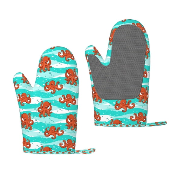 Hirioo Octopuses for Silicone Oven Mitts for BBQ, Baking, Cooking, Set of 2, Heat Resistant 260, Non-Slip Kitchen Essentials