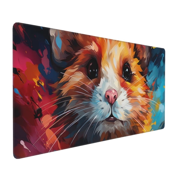 Hirioo Oil Painting Colorful Hamster for Mouse Pad ,Anti-Slip Base, Durable Stitched Edges, Perfect for Gaming, Office, and Home Use,16x35.5in