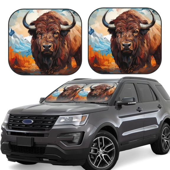 Hirioo Oil Painting Style Iceberg Yak for 2PCS Windshield Sun Shade Foldable | Front Windshield Shade for Sun, Heat and UV Rays-Medium