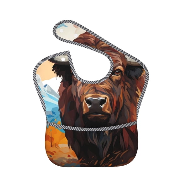 Hirioo Oil Painting Style Iceberg Yak for Baby Waterproof Pocket Bib Adjustable Closed for Babies Toddlers with Large Pocket 6-24Months