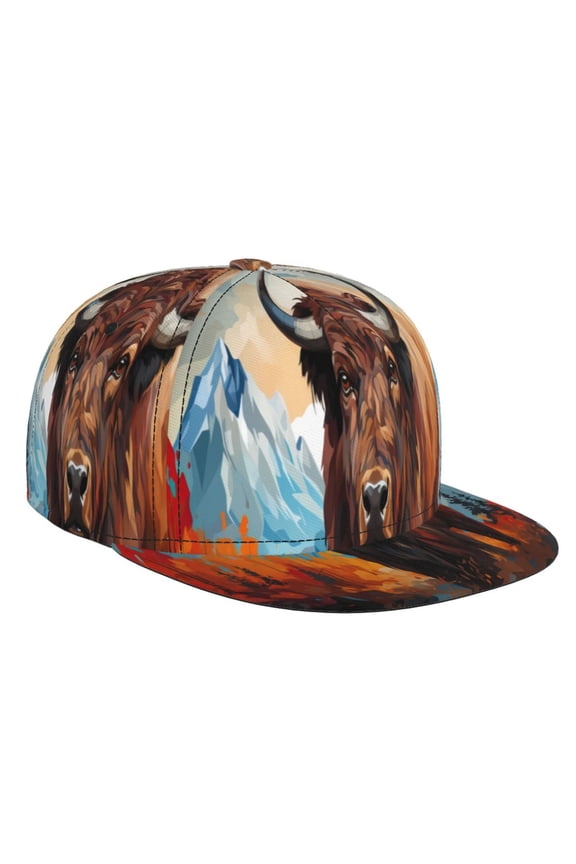 Oil Painting Style Iceberg Yak for Baseball Cap Men Cap Flat Brim for Men Women Teens Adjustable Baseball Cap