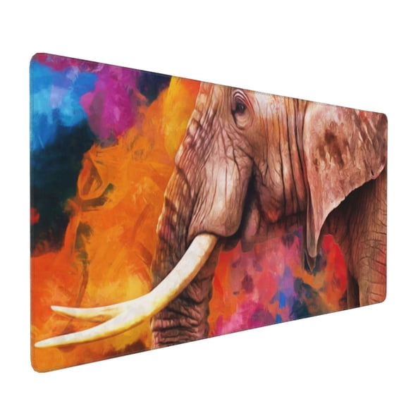 Hirioo Oil Paintings of Elephants for Mouse Pad ,Anti-Slip Base, Durable Stitched Edges, Perfect for Gaming, Office, and Home Use,16x35.5in