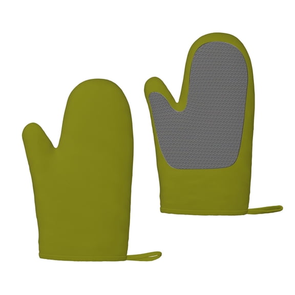 Hirioo Olive for Silicone Oven Mitts for BBQ, Baking, Cooking, Set of 2, Heat Resistant 260, Non-Slip Kitchen Essentials