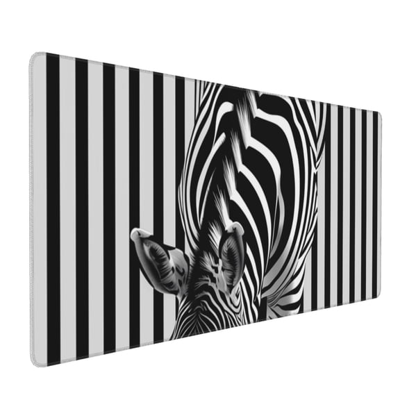 Hirioo Optical Zebra Illusion for Mouse Pad ,Anti-Slip Base, Durable Stitched Edges, Perfect for Gaming, Office, and Home Use,16x35.5in