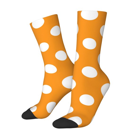 Hirioo Orange And White Polka Dot Pattern Adult Middle Tube Socks Breathable Sock Non-Pilling,Contrasting Color Design