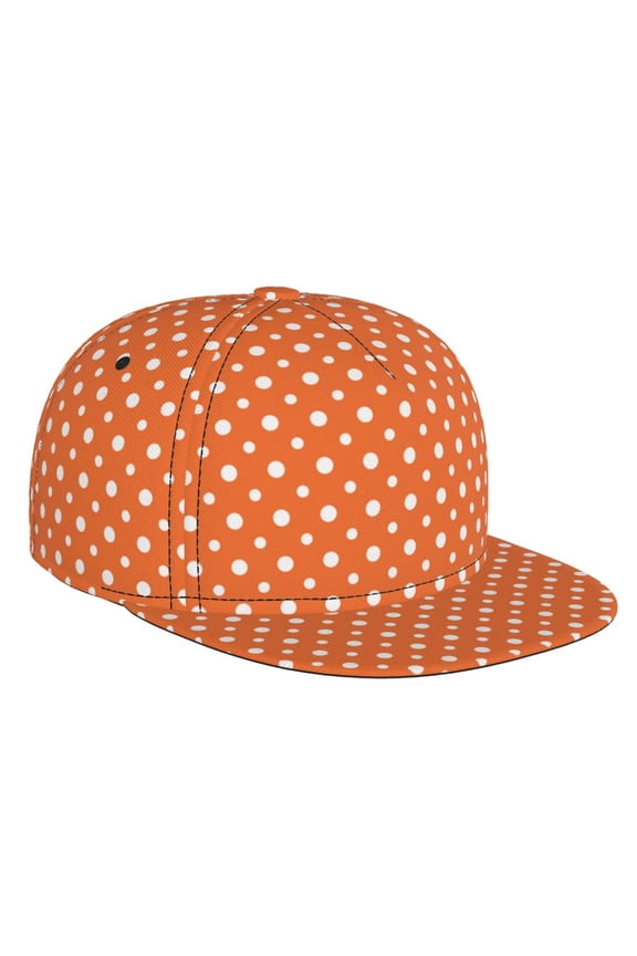Orange And White Polka Dot for Baseball Cap Men Cap Flat Brim for Men Women Teens Adjustable Baseball Cap