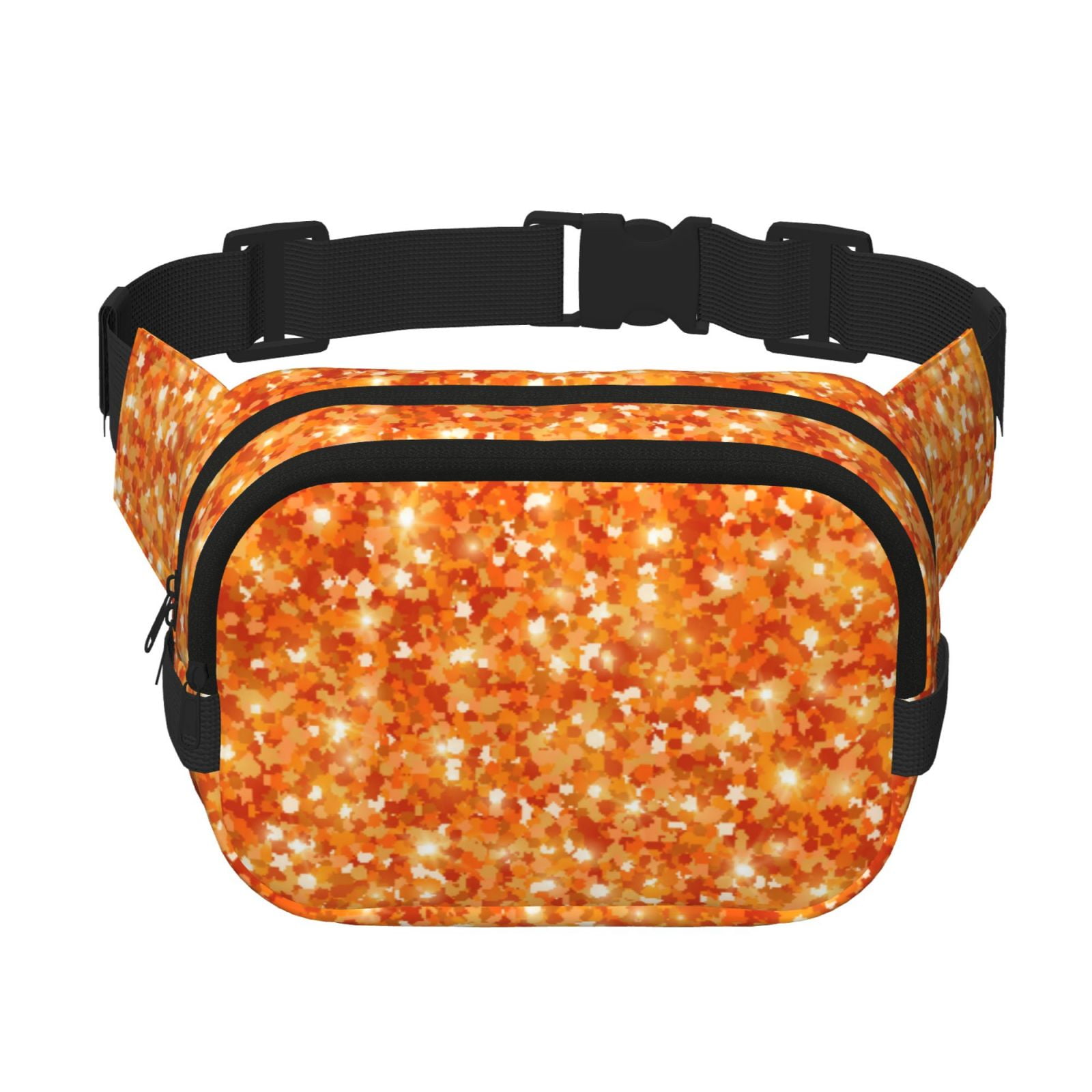 Hirioo Orange Glitter for Double Layer Waist Bag Adjustable Fanny Pack For Travel Running Hiking