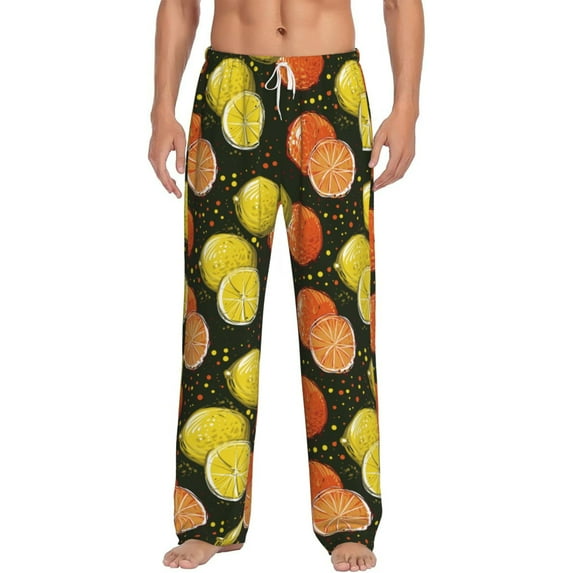 Hirioo Orange Lemon for Men's PJ Pajama Pants Sleep Pants Men's Home Trousers with Pockets,S-3XL-X-Large