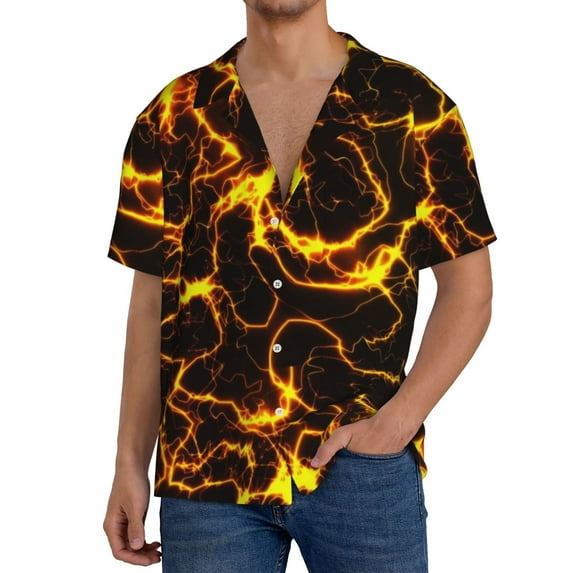 Hirioo Orange Lightning for Men's Cuban Collar Short Sleeve Shirt Button Down Shirt Beach Summer Shirts Wedding Vacation Shirts-Medium