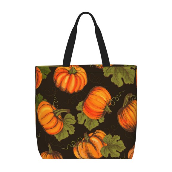 Hirioo Orange Pumpkin for Tote Bag for Women, Quilted Shoulder Bag with Zipper, Large Capacity Handbags for Casual, Travel, Work