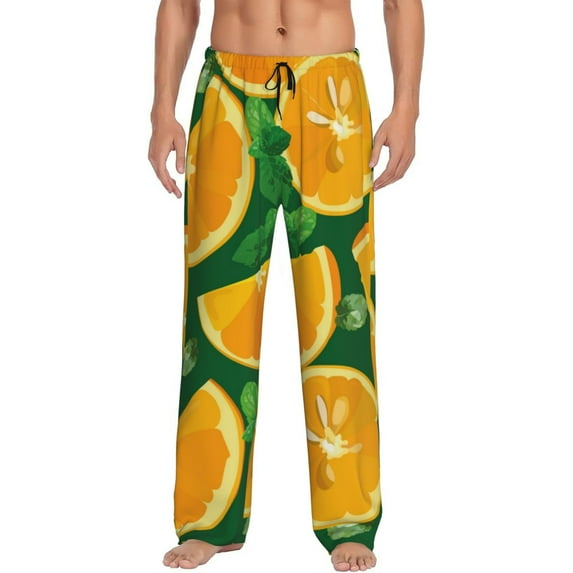 Hirioo Orange for Men's PJ Pajama Pants Sleep Pants Men's Home Trousers with Pockets,S-3XL-Large