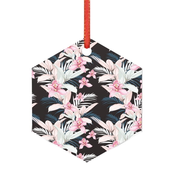 Hirioo Orchids Flowers for Acrylic Christmas Pendant Hanging Christmas Tree Ornaments, Car, Home, Office Gift Decor-Hexagon