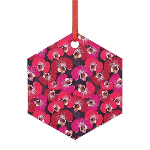 Hirioo Orchids Flowers for Acrylic Christmas Pendant Hanging Christmas Tree Ornaments, Car, Home, Office Gift Decor-Hexagon