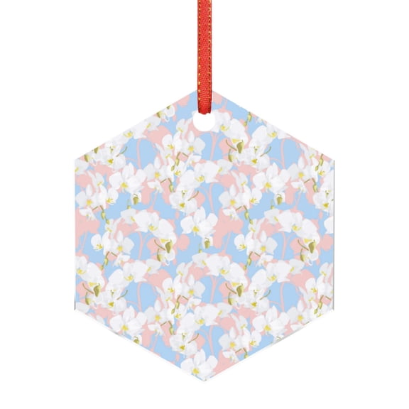 Hirioo Orchids Flowers for Acrylic Christmas Pendant Hanging Christmas Tree Ornaments, Car, Home, Office Gift Decor-Hexagon