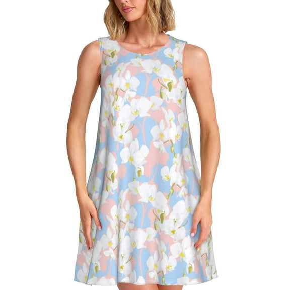 Hirioo Orchids Flowers for Sleeveless Dress Women's Sleeveless dress with Pockets