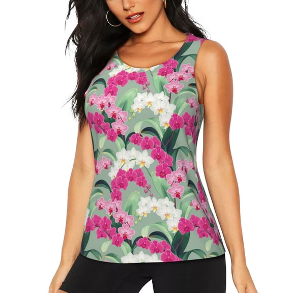 Hirioo Orchids Flowers for Women's Workout Tank Top Sleeveless Workout Tops Athletic Gym Shirts-Medium