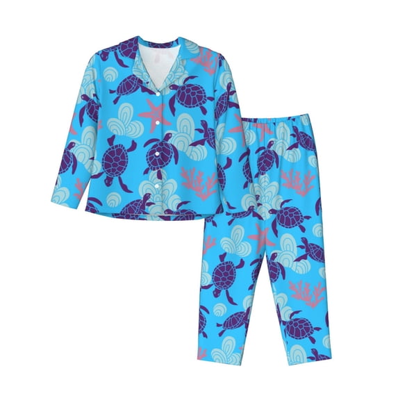 Hirioo Ornamental Turtles for Women's Pajama Sets 2 Piece Pjs Women's Long-Sleeved Pajama Set Button Down Sleepwear,S-XXL-Medium