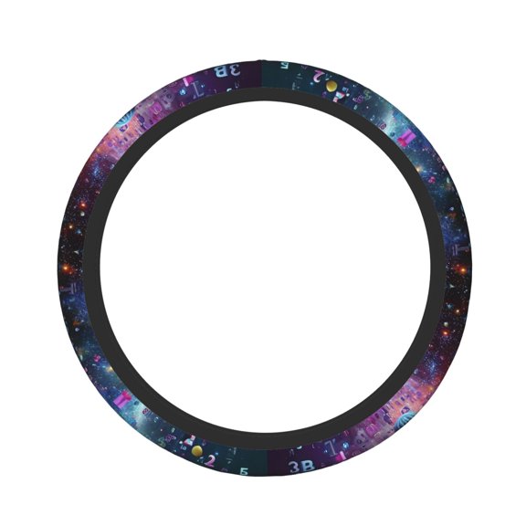 Hirioo Outer Space Floating Numbers And Letters for Elastic Stretch Steering Wheel Cover Universal 15 Inch Automotive Steering Wheel Cover Fit Auto, Suvs, Truck