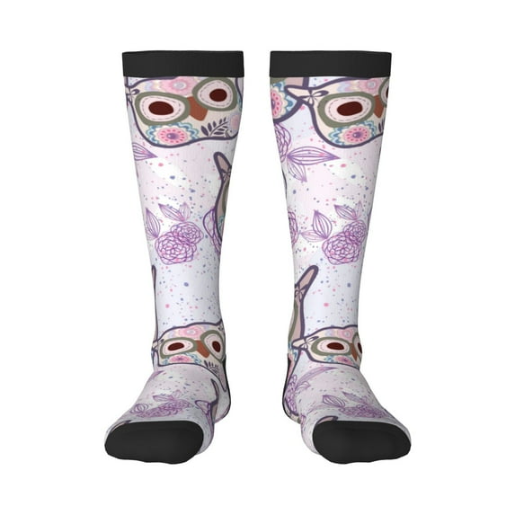 Hirioo Owl And Floral for Adult Stockings Breathable Sock Non-Pilling,Contrasting Color Design