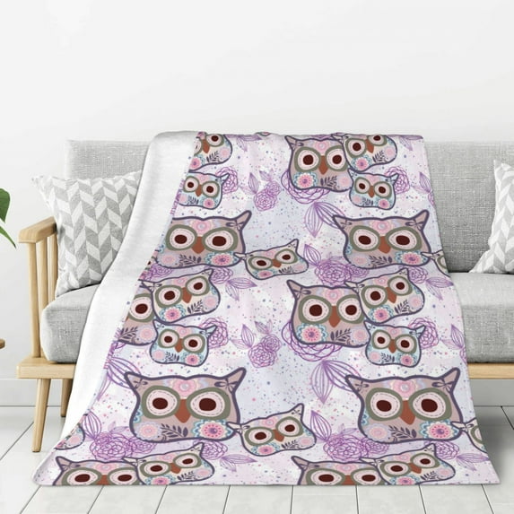 Hirioo Owl And Floral for Flannel Blanket, Cozy and Warm Throw for Bed or Couch ,Perfect for All Seasons-40"x30"