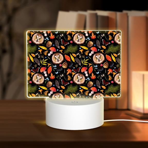 Hirioo Owl And Leaves for Rectangular Acrylic with Night Light Best Gifts for Lover Girl Mom, Valentine's Day Anniversary Birthday Wedding Present