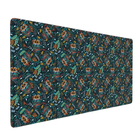 Hirioo Owl Doodle for Mouse Pad ,Anti-Slip Base, Durable Stitched Edges, Perfect for Gaming, Office, and Home Use,16x35.5in