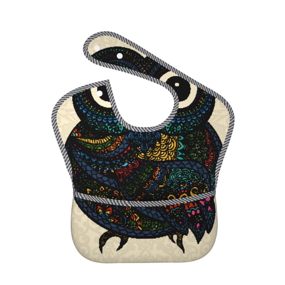 Hirioo Owl with Mandala for Baby Waterproof Pocket Bib Adjustable Closed for Babies Toddlers with Large Pocket 6-24Months