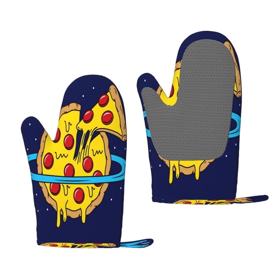 Hirioo PLANETA EN FORMA DE PIZZA for Silicone Oven Mitts for BBQ, Baking, Cooking, Set of 2, Heat Resistant 260, Non-Slip Kitchen Essentials