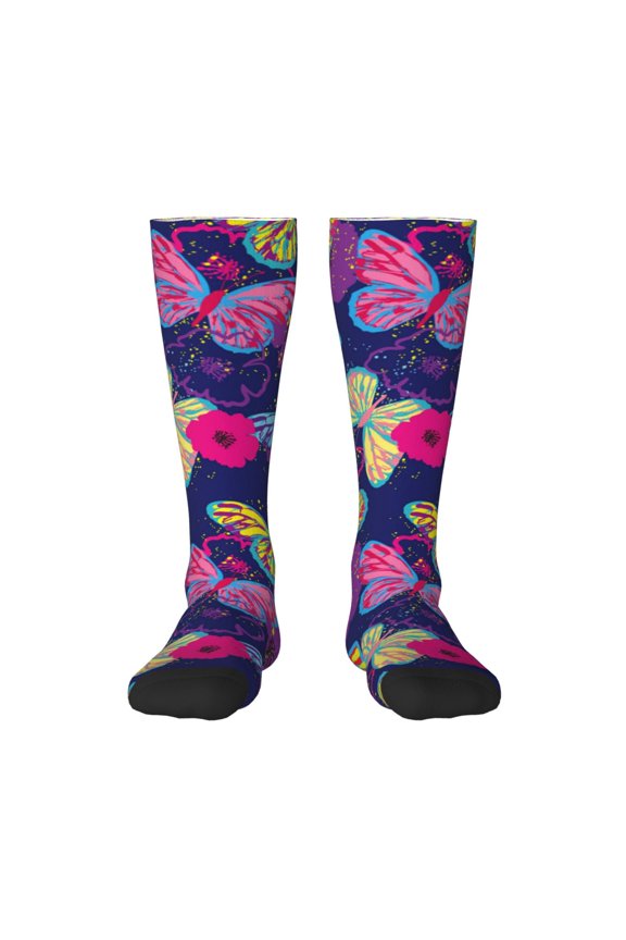 Paint Butterflies for Adult Stockings Breathable Sock Non-Pilling,Contrasting Color Design