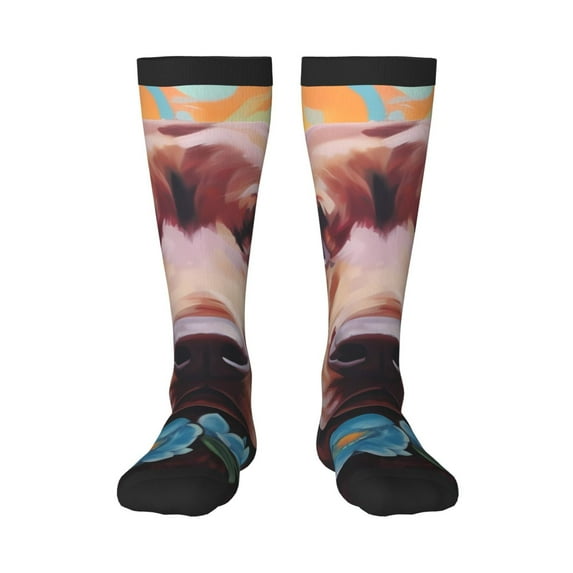Hirioo Painted Flower Puppy for Adult Stockings Breathable Sock Non-Pilling,Contrasting Color Design