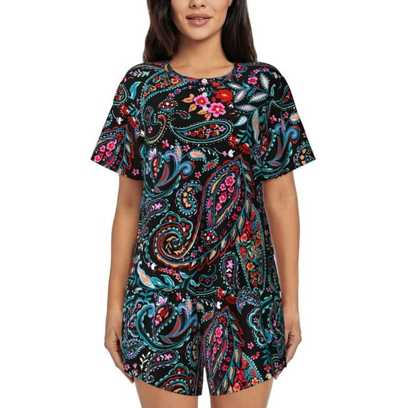 Hirioo Paisley for Women's 2 Piece Short-Sleeved Pajama PJ Sets for Women Shorts with Pockets Womens Lounge Set-Medium