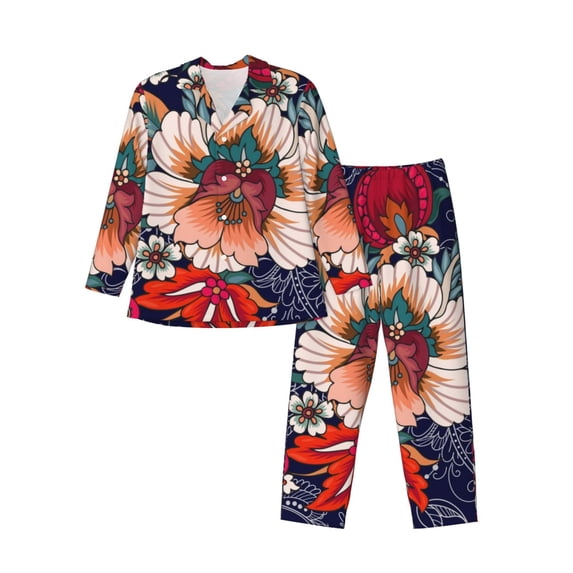 Hirioo Paisley2 for Men's Pajama Sets 2 Piece Pjs Men's Long-Sleeved Pajama Set Button Down Sleepwear,S-XXL-XX-Large
