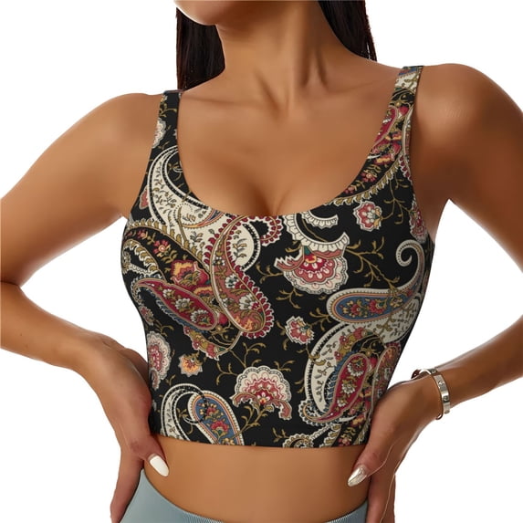 Hirioo Paisley6 for Women's Sports Vest with Full-Print Design, Stretchy Fabric and Removable Pads-Large