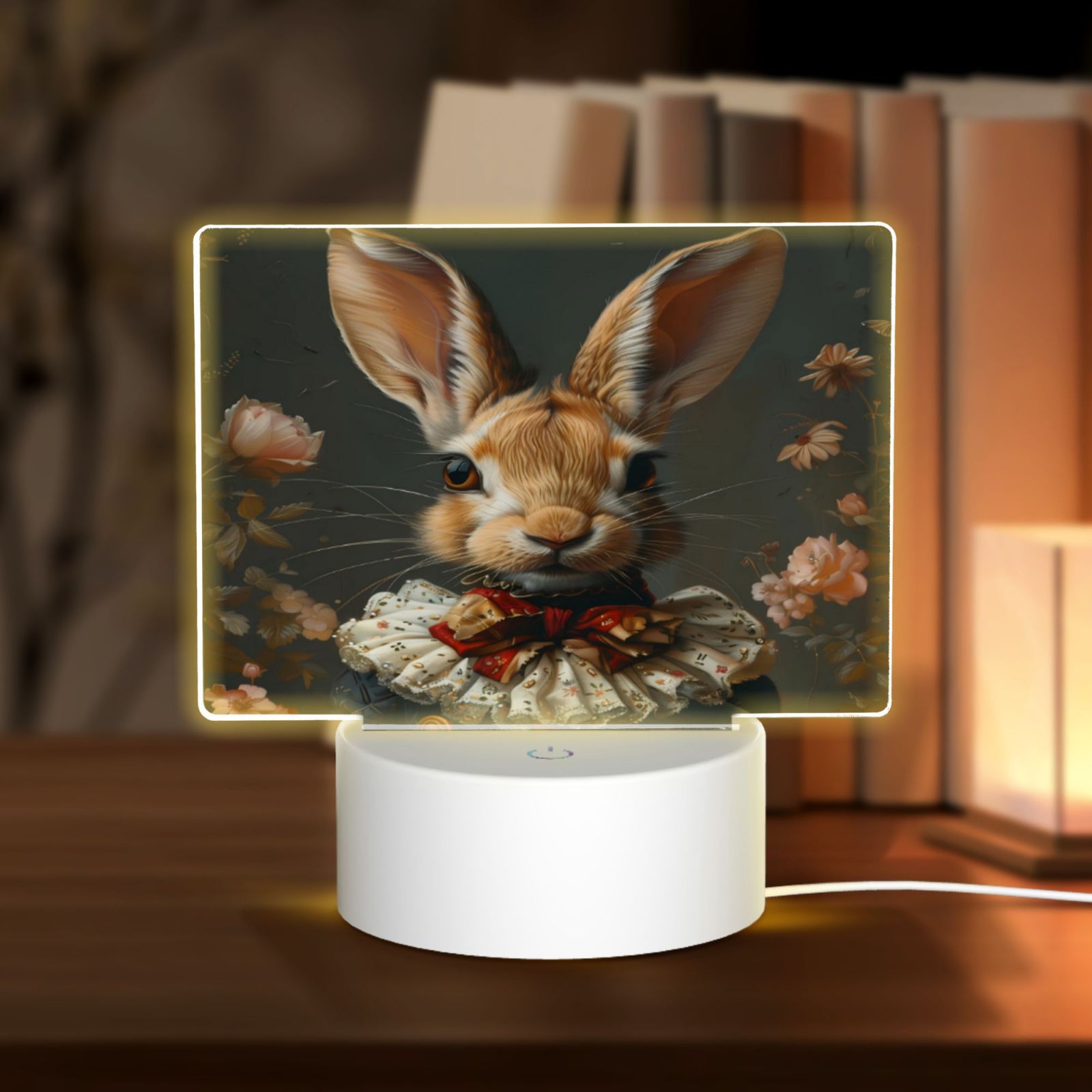 Rabbit Rectangle Hirioo Palatial Style Flower Rabbit for Rectangular Acrylic with Night ...