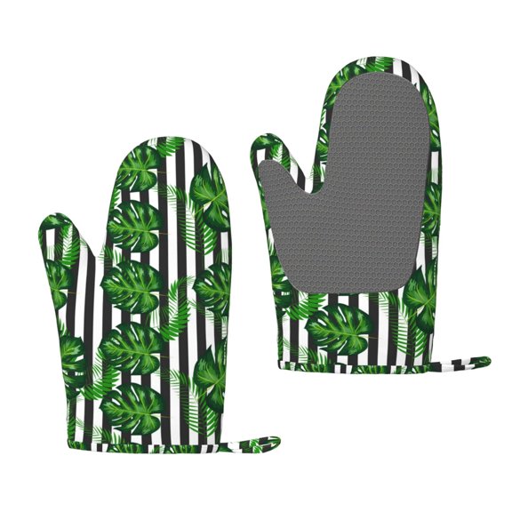 Hirioo Palm Greenery for Silicone Oven Mitts for BBQ, Baking, Cooking, Set of 2, Heat Resistant 260, Non-Slip Kitchen Essentials