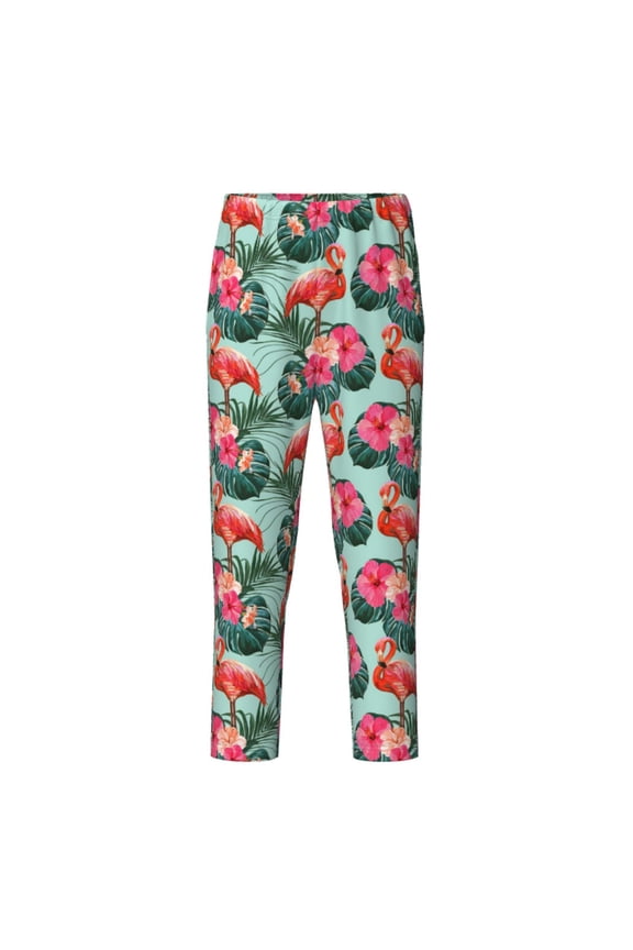 Palm Leaves Flamingo for Teenagers' Pajama Pants Womens Lounge Pants with Pockets Pj Bottoms Pants for Men-Large