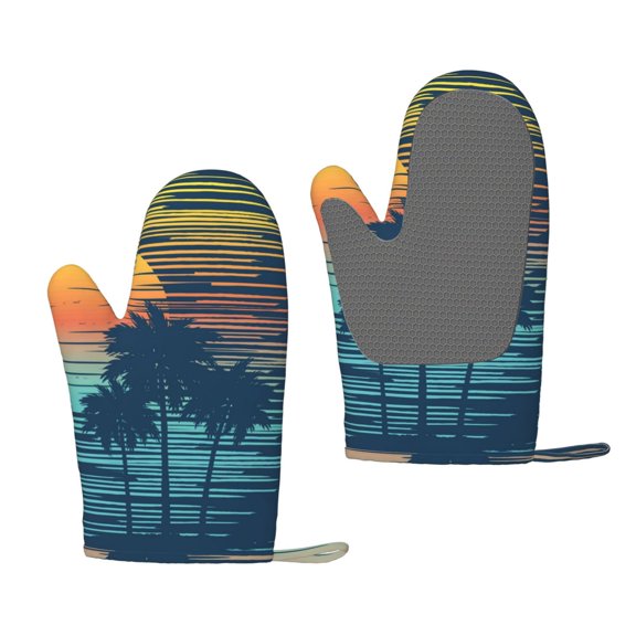 Hirioo Palm Trees for Silicone Oven Mitts for BBQ, Baking, Cooking, Set of 2, Heat Resistant 260, Non-Slip Kitchen Essentials