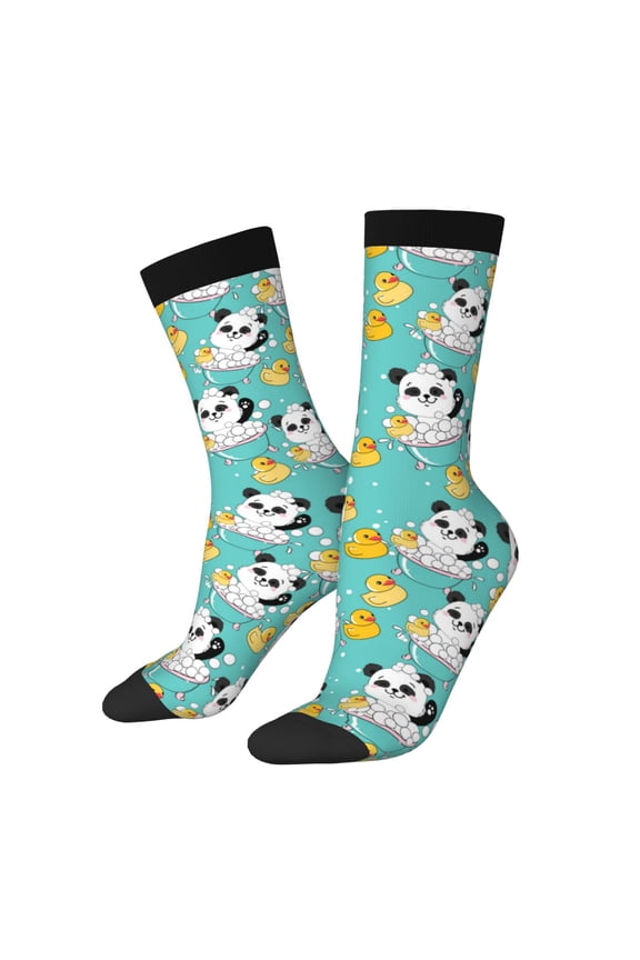 Panda Bathing Pattern Adult Middle Tube Socks Breathable Sock Non-Pilling,Contrasting Color Design