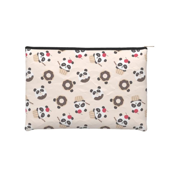 Hirioo Panda Ice Creams Donuts for Paper Reusable Cosmetic Bag Zipper Encouragement Travel Pouch Toiletry Bag for Women Girls